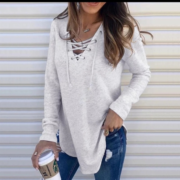 Tops - LAST ONE! Lace Up Long Sleeve Tee Tshirt Top